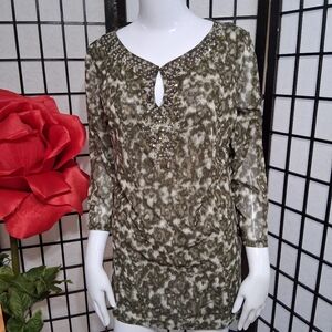 INC International Concepts Brown Tan Relaxed Cut Out Blouse